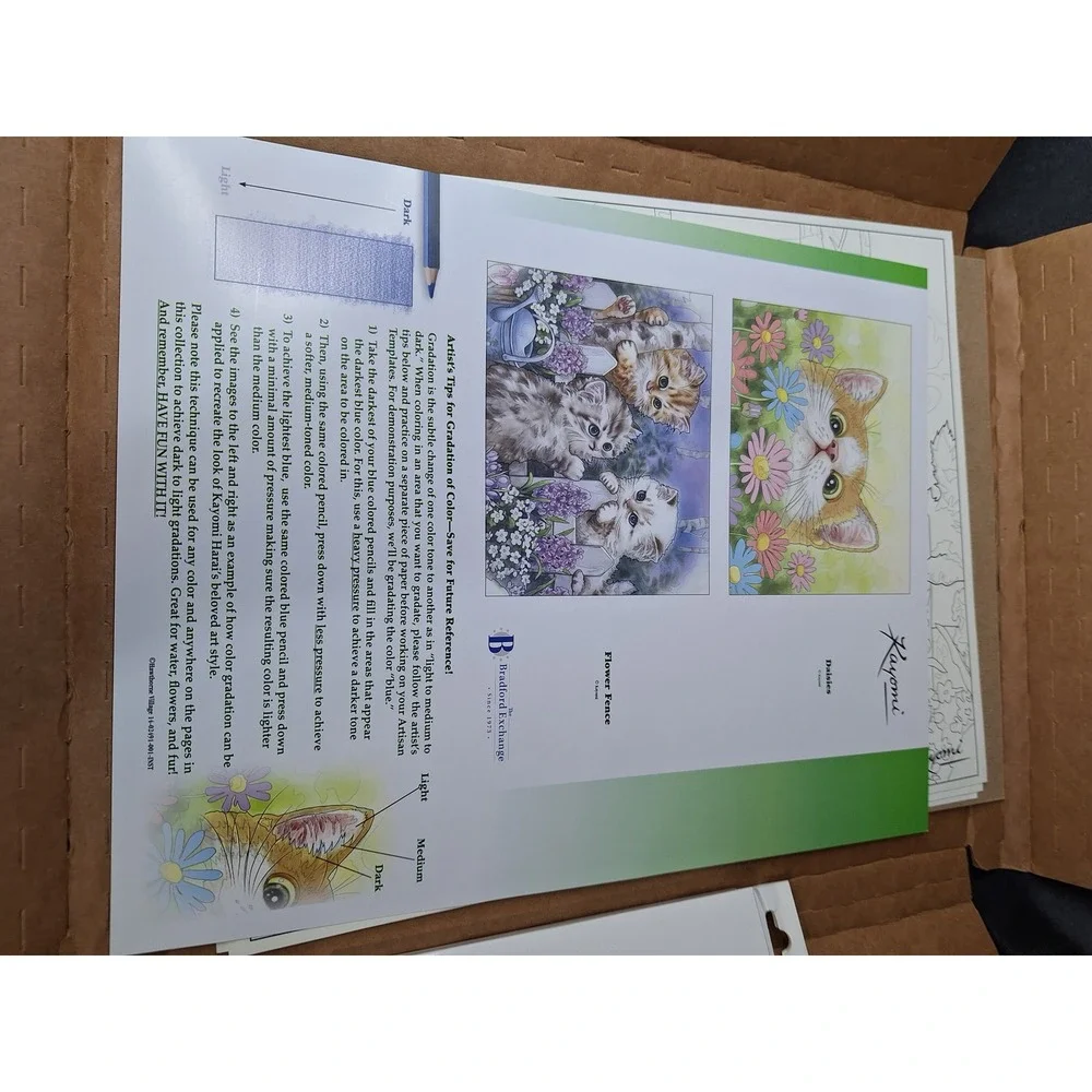 Bradford Exchange Kayomi Harai Artistic Escapes Coloring Kit Kittens & Pencils